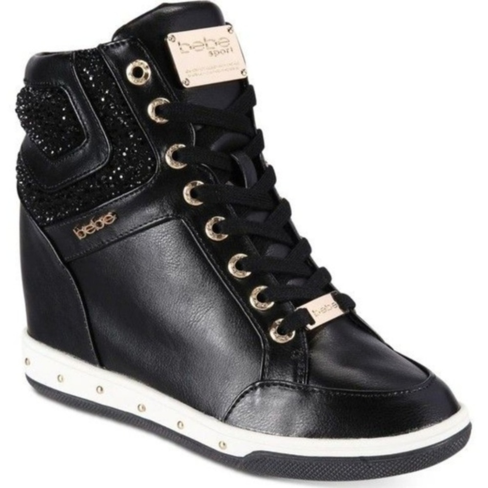 Bebe Ciari Black Rhinestone Wedge Sneaker